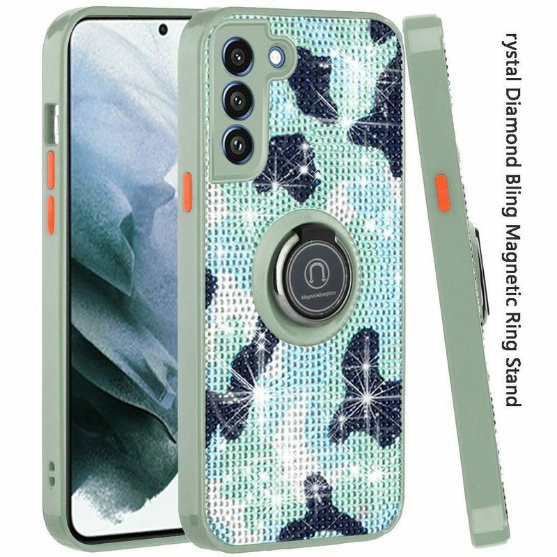 For Samsung Galaxy S21 Plus S30 Plus Crystal Bling Magnetic Ring Stand Camo A