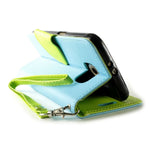 Coveron For Samsung Galaxy S6 Wallet Light Blue Neon Green Credit Card Folio