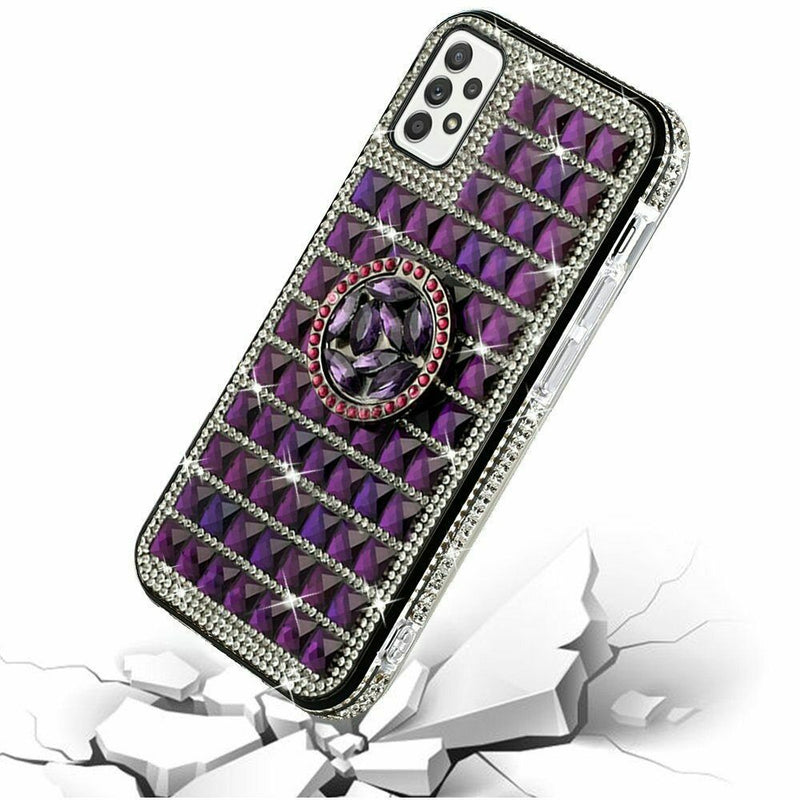 For Samsung Galaxy A52 5G Trendy Fashion Hybrid Case Cover Ring Stand On Purple