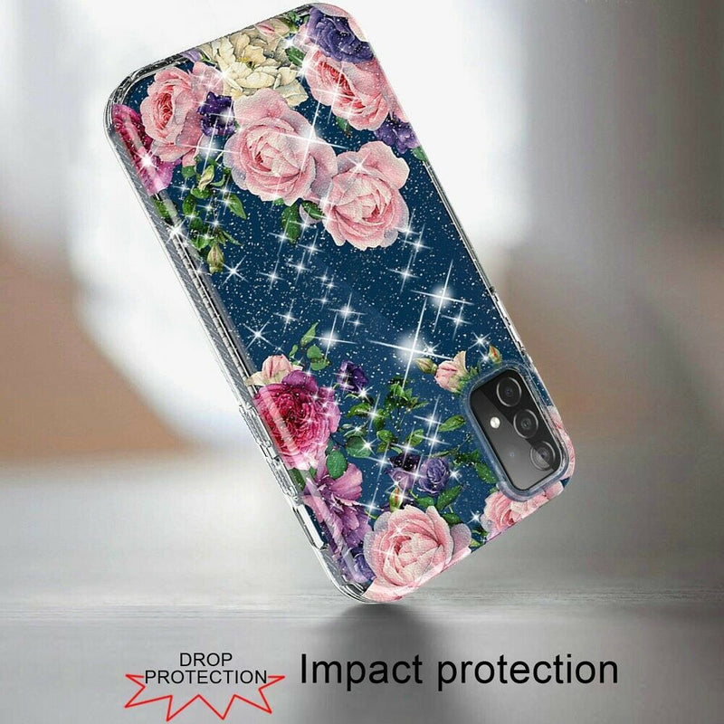 For Samsung Galaxy A52 5G Bloom 2 5Mm Floral Glitter Tpu Design Case Cover E