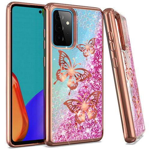 For Samsung A52 5G Chrome Glitter Motion Butterfly Rose Gold