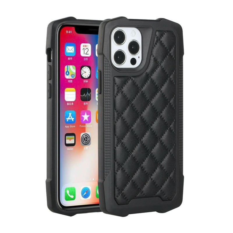 For Iphone 12 Pro Max 6 7 Trough Thick Pu Leather Lines Case Black Diamond Lines