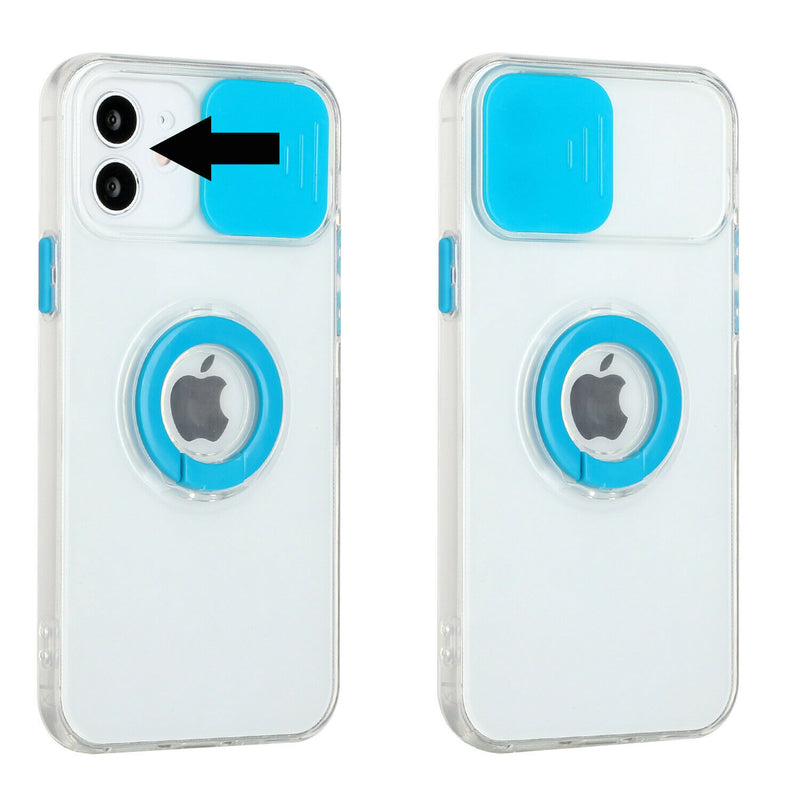 For Iphone 12 Pro Slick 2 0Mm Thick Tpu Ring Stand Camera Window Case Sky Blue