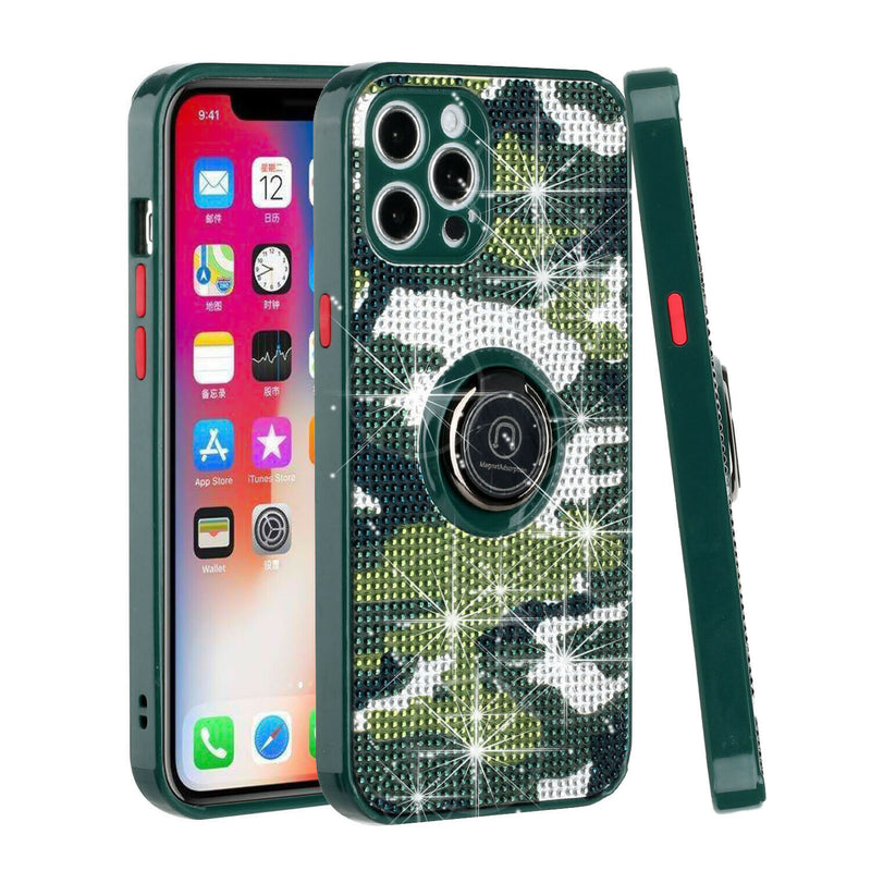 For Apple Iphone Xr Crystal Diamond Bling Magnetic Ring Stand Case Cover Camo D