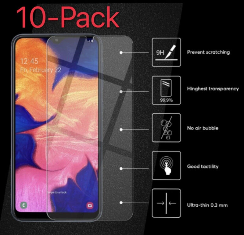 10 Pack Premium Tempered Glass Screen Protector For Samsung Galaxy A20 A30 A50