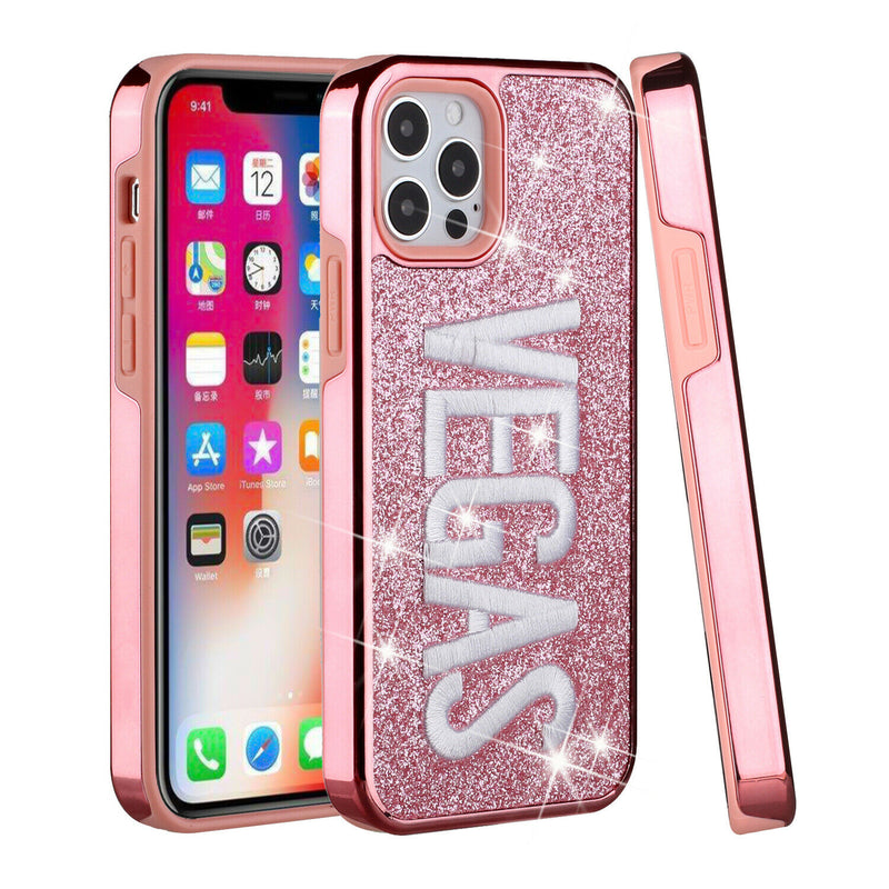 For Apple Iphone Se2 2020 8 7 Embroidery Bling Glitter Chrome Case Vegas On Pink