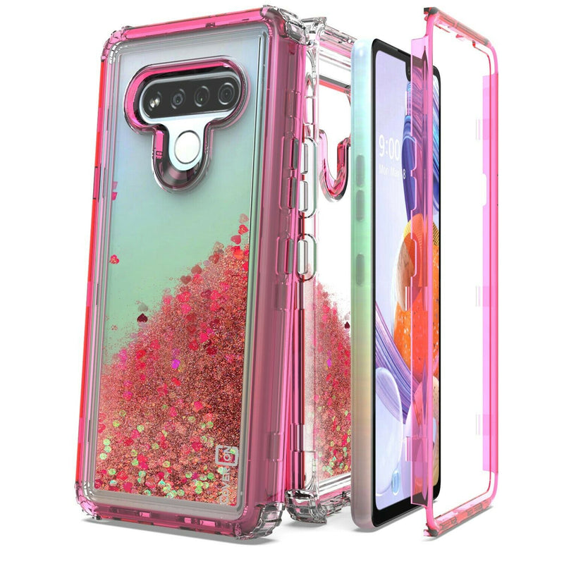 For Lg Stylo 6 Case Liquid Glitter Clear Pink Frame Hard Phone Cover