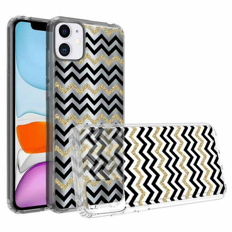 For Apple Iphone 11 Xi6 1 Transparent Bumper Hybrid Case Cover Black Gold Zigzag