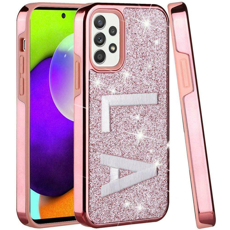 For Samsung Galaxy A52 5G Embroidery Bling Glitter Chrome Case Cover La On Pink