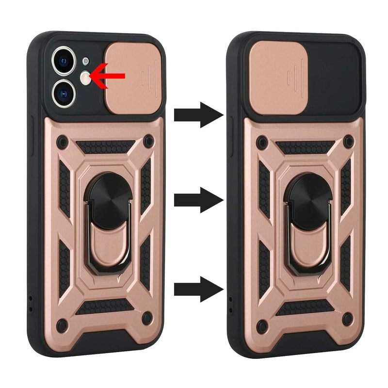 For Iphone 12 Pro Max 6 7 Elite Camera Push Magnetic Ring Stand Case Rose Gold