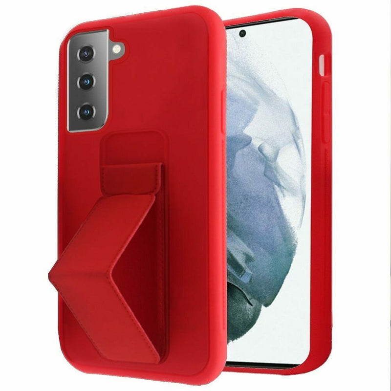 For Samsung Galaxy S21 Fe Foldable Magnetic Kickstand Vegan Case Cover Red