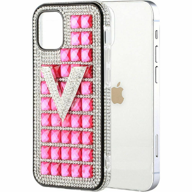 For Iphone 12 Pro 6 1 Only Ornament Bling Diamond Shiny Crystal V On Hot Pink