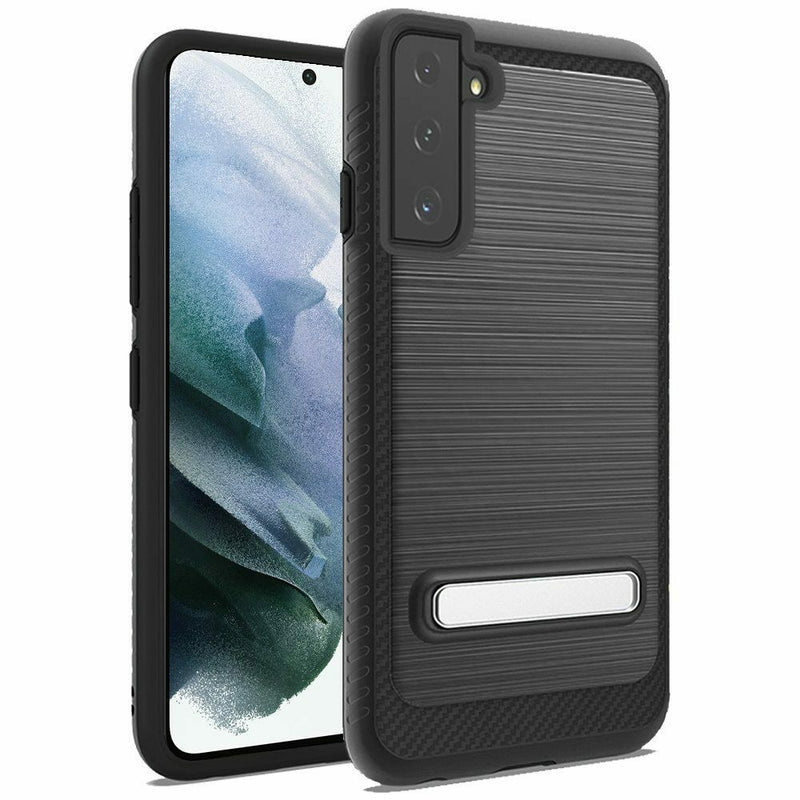 For Samsung Galaxy S21 Fe Slim Brushed Edged Lining Magnetic Kickstand Black
