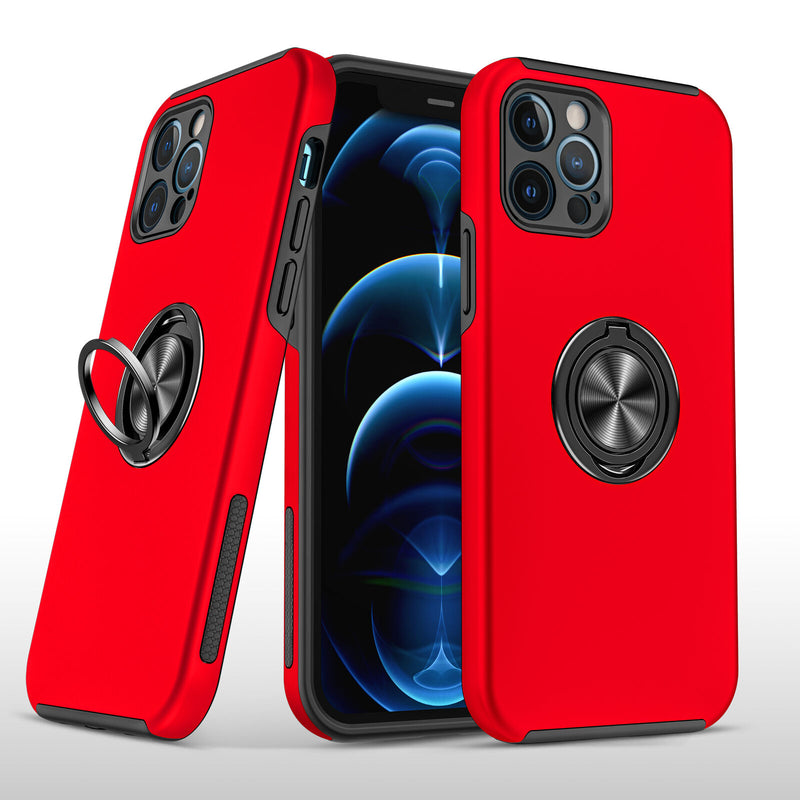 For Iphone 12 Pro Chief Oil Painted Magnetic Ring Stand Hybrid Case Cover Red
