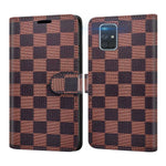 Brown Checker Rfid Blocking Leather Wallet Phone Case For Samsung Galaxy A71