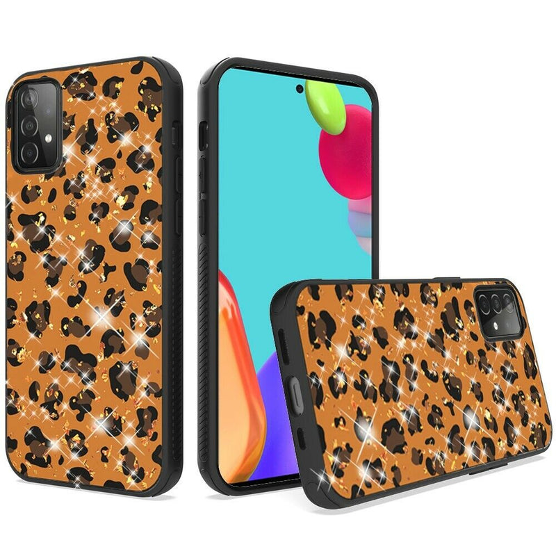 For Samsung Galaxy A52 5G Glitter Printed Design Hybrid Cover Leopard