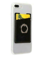 Leather Credit Card Holder Cell Phone Wallet Ring Pocket Sticker For Iphone Blk