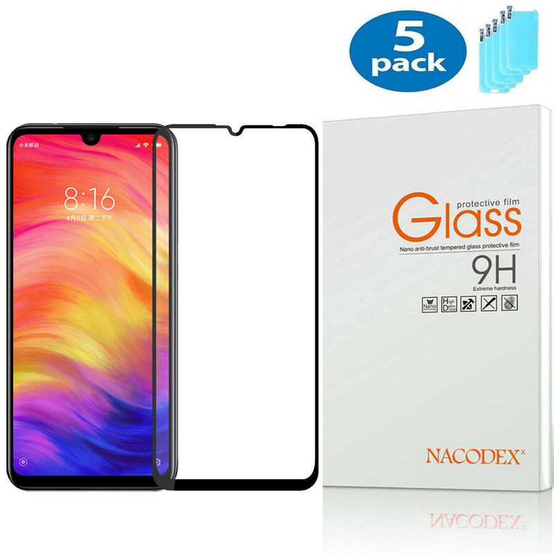 5X Nx For Xiaomi Redmi Note 7 Full Cover Tempered Glass Screen Protector Black