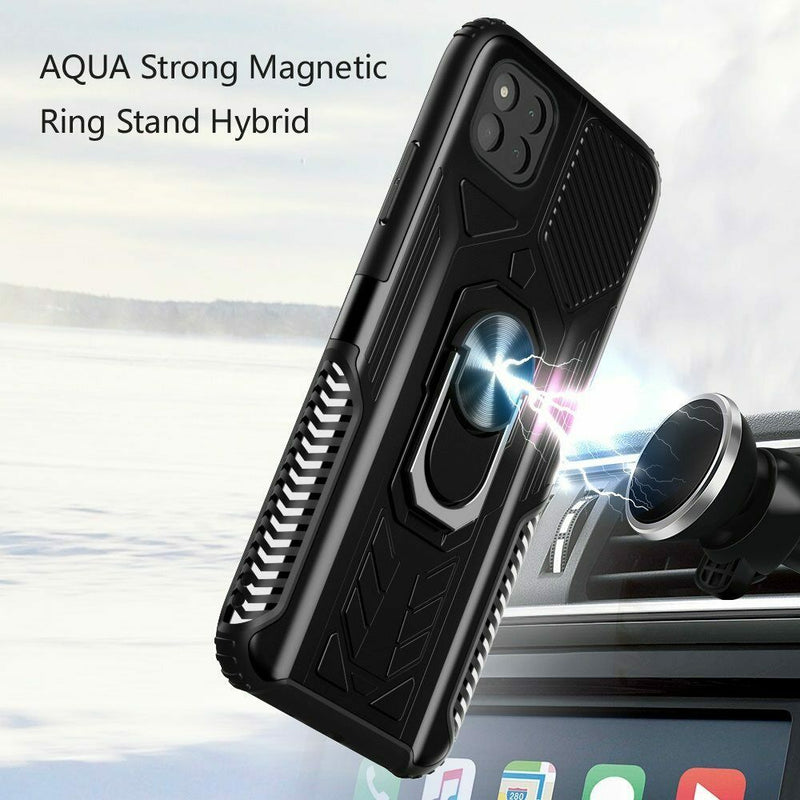 For Samsung A22 5G Aqua Strong Magnetic Ring Stand Hybrid Case Cover Black