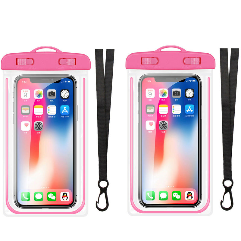 2X Universal Waterproof Phone Case With Neck Strap For Devices Up To 6 In Pink