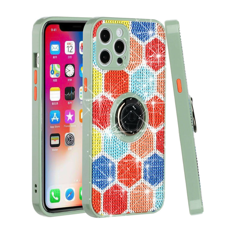 For Iphone 12 Pro Crystal Diamond Bling Magnetic Ring Stand Case Colorful M