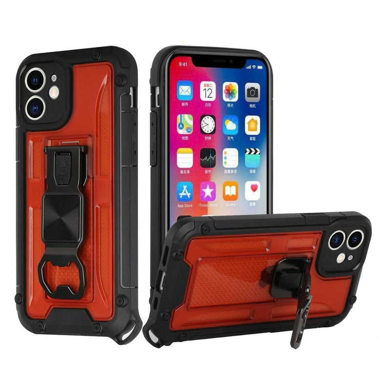 For Iphone 12 Pro Opener Metal Magnetic Kickstand Hybrid Case Cover Red