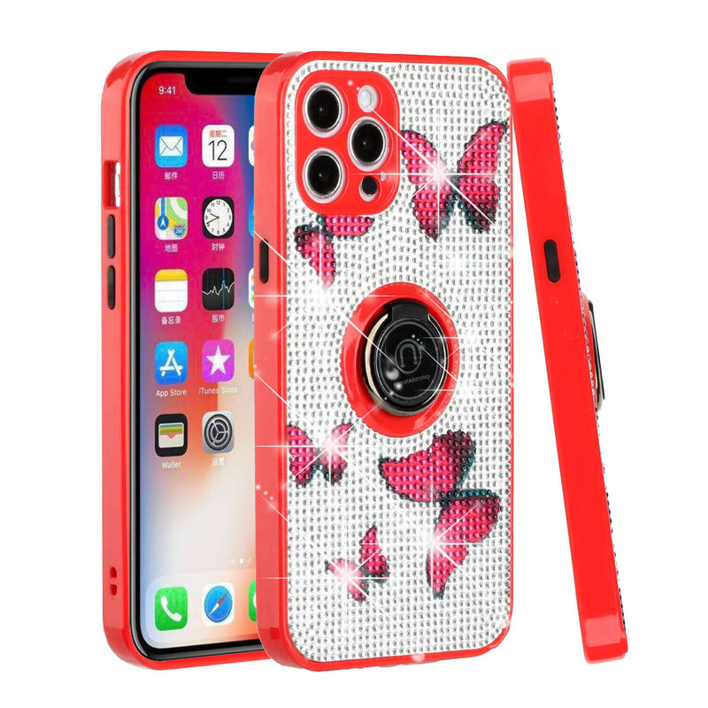 For Iphone 12 Pro Max 6 7 Crystal Diamond Bling Magnetic Ring Stand Butterfly T