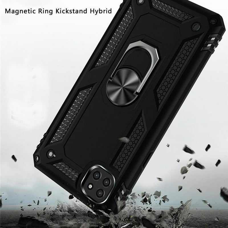 For Samsung A22 5G Magnetic Ring Kickstand Hybrid Case Cover Black