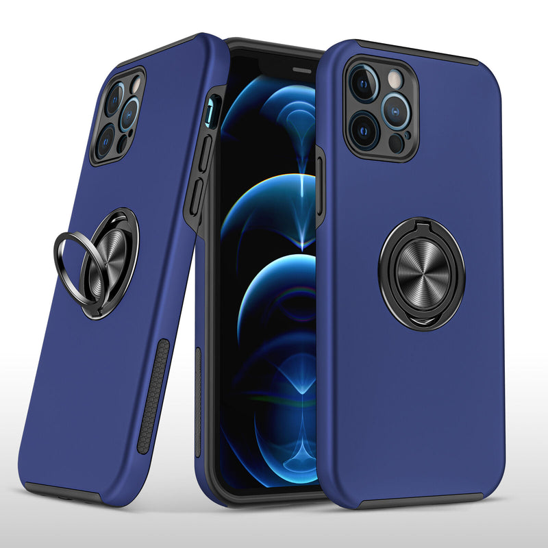 For Iphone 12 Pro Chief Oil Painted Magnetic Ring Stand Case Cover Dark Blue