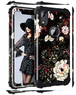 Lontect Compatible Iphone Xr 2018 Case Floral 3 In 1 Heavy Duty Flower Black