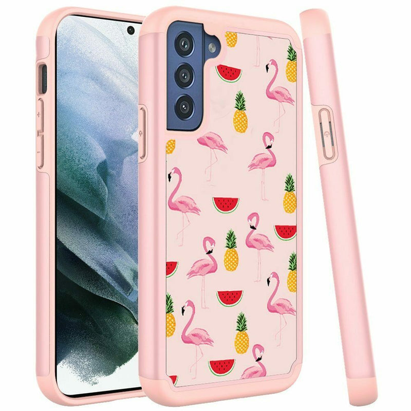 For Samsung S21 Ultra S30 Ultra Beautiful Leather Feel Tough Flamingo Fruits