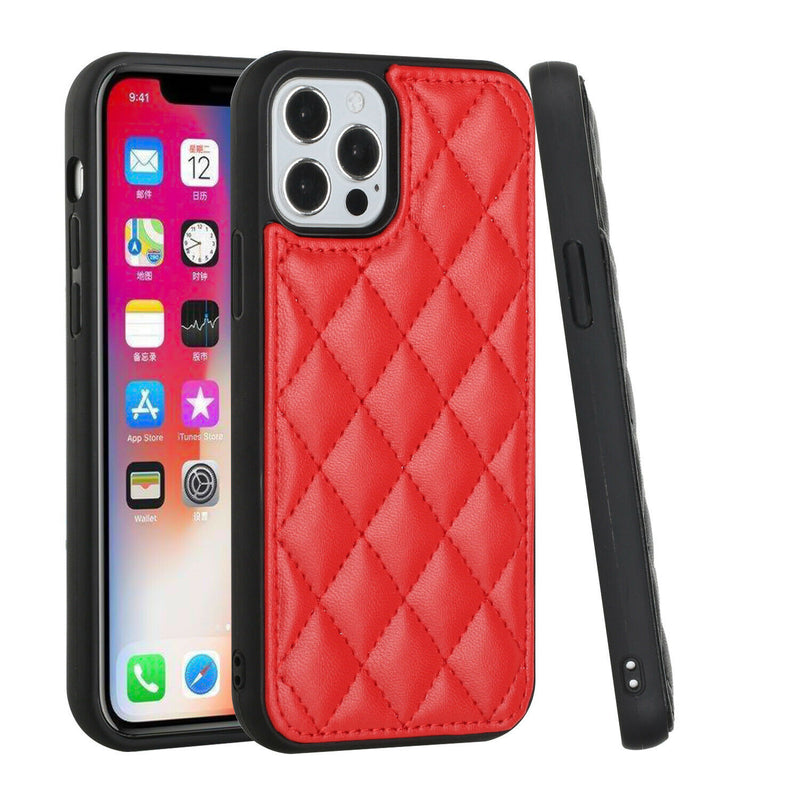 For Iphone 12 Pro 6 1 Only Pattern Diamond Shape Premium Pu Leather Case Red