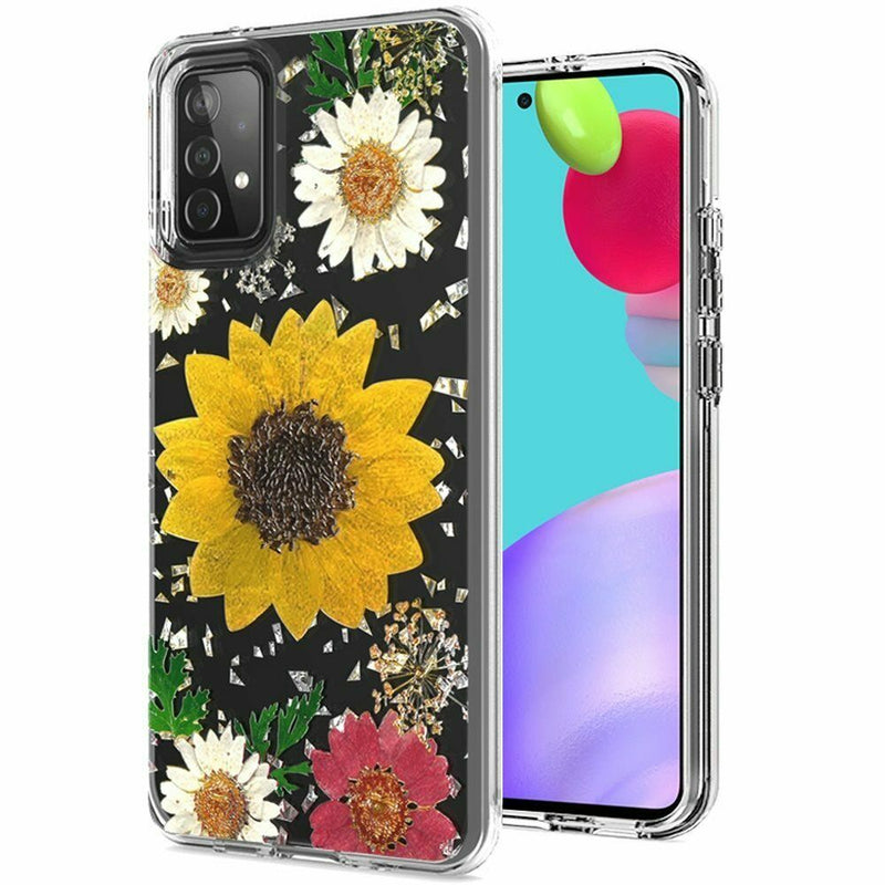 For Samsung Galaxy A52 5G Floral Glitter Design Case Cover Sunflower