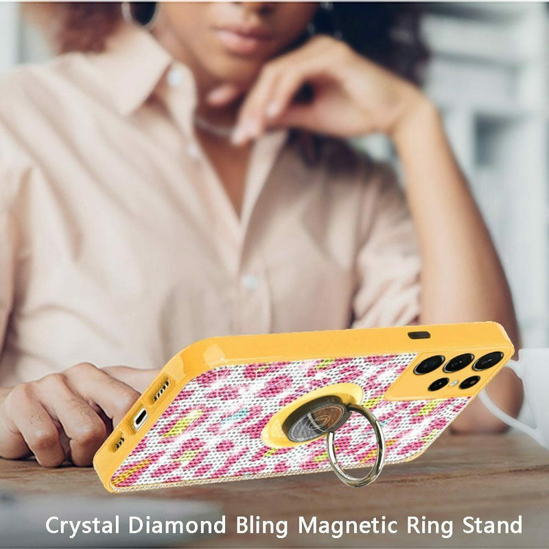 For Samsung S21 Ultra S30 Ultra 7 1Inch Crystal Magnetic Ring Stand Animal H