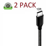 2 Pack Braided Usb C Type C Fast Charging Data Sync Charger Cable Cord 10Ft Long
