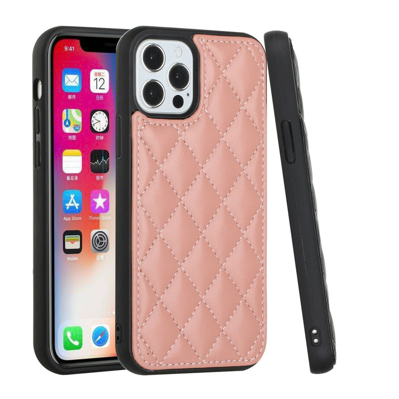 For Apple Iphone Xr Pattern Diamond Shape Premium Pu Leather Case Rose Gold