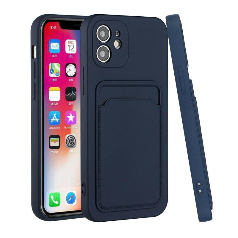 For Iphone 12 Pro Case Thick Tpu Card Holder 2 With Camera Protection Navy Blue