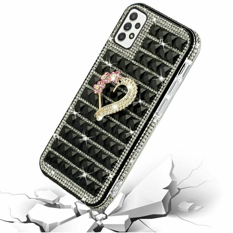 For Samsung Galaxy A52 5G Trendy Fashion Design Hybrid Case Cover Heart On Black