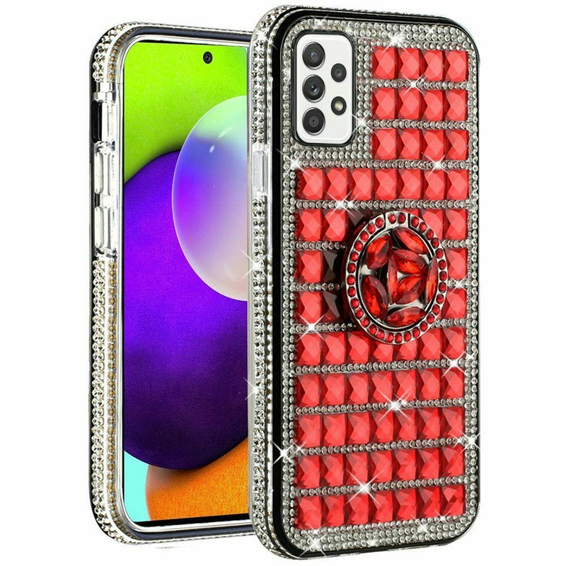 For Samsung Galaxy A52 5G Trendy Fashion Hybrid Case Cover Ring Stand On Red