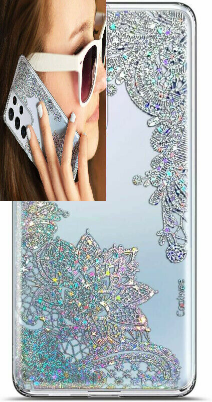 Coolwee Clear Glitter For Galaxy S21 Ultra Case Thin Flower Slim Cute Lace