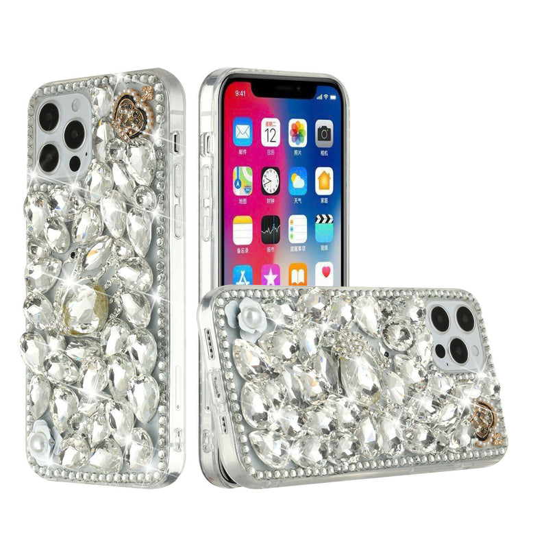 For Iphone 12 Pro 6 1 Only Full Diamond Hard Tpu Silver Swan Crown Pearl