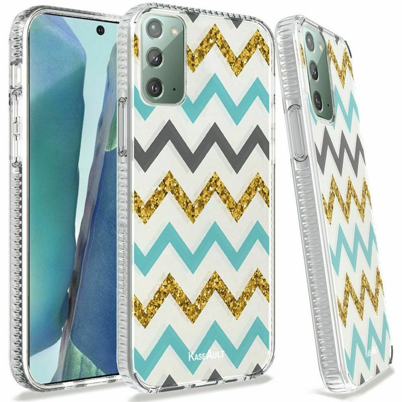For Samsung Galaxy Note 20 Trendy Fashion Hybrid Case Cover Teal Gold Zigzag