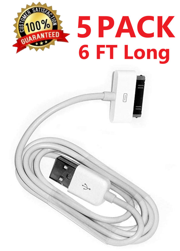 5 Pack 6Ft 30 Pin Usb Charging Data Cable Cord For Ipad 1 2 3 Ipod Nano 1 6