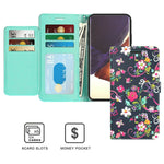 Navy Floral Rfid Pu Leather Cover Phone Case For Samsung Galaxy Note 20 Ultra