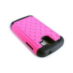 For Zte Compel Case Hot Pink Black Hybrid Diamond Bling Skin Phone Cover