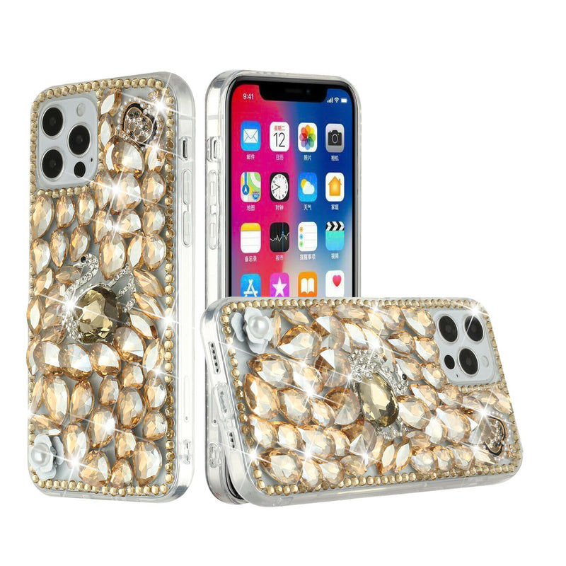 For Iphone 12 Pro Max 6 7 Full Diamond Ornaments Hard Tpu Gold Swan Crown Pearl