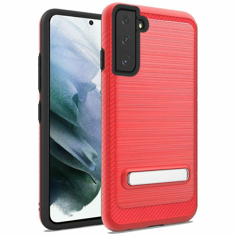 For Samsung Galaxy S21 Fe Slim Brushed Edged Lining Magnetic Kickstand Red