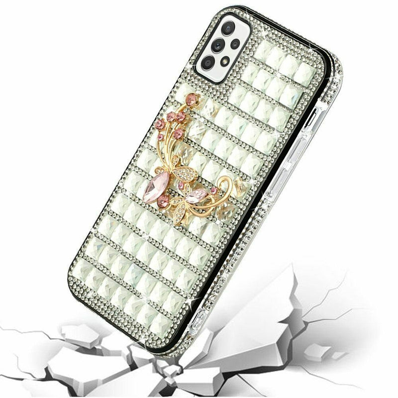For Samsung Galaxy A52 5G Trendy Fashion Case Cover Butterfly Floral On Silver