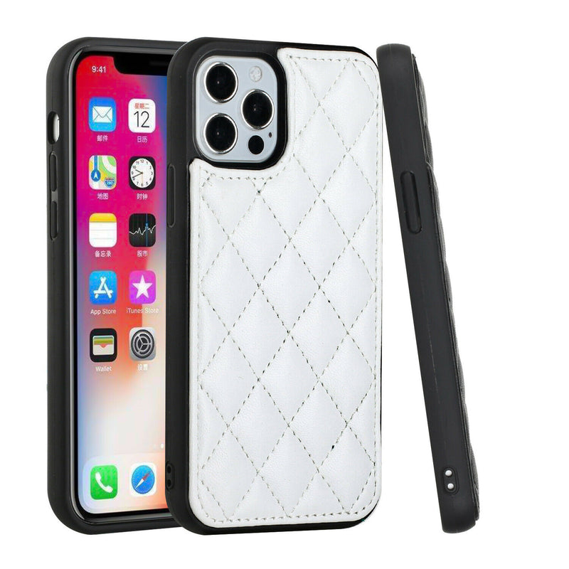 For Iphone 12 Pro 6 1 Only Pattern Diamond Shape Premium Pu Leather Case White