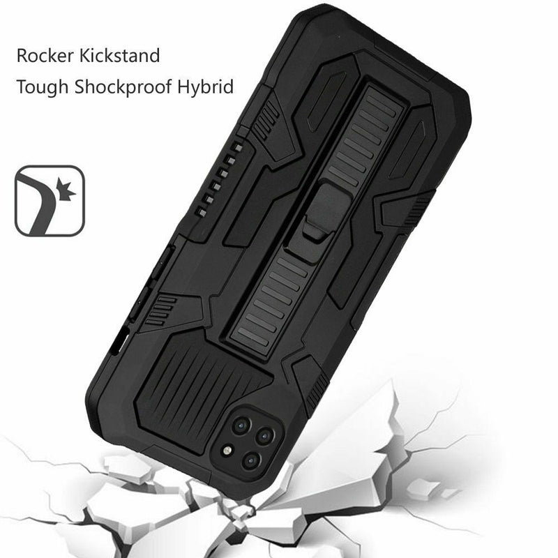 For Samsung A22 5G Rocker Kickstand Tough Shockproof Hybrid Case Cover Black